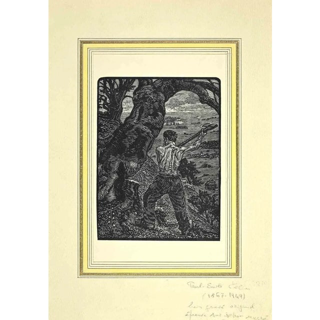 Paul Emile Colin, The Woodcutter, Woodcut, Early 20th Century For Sale - Image 3 of 3