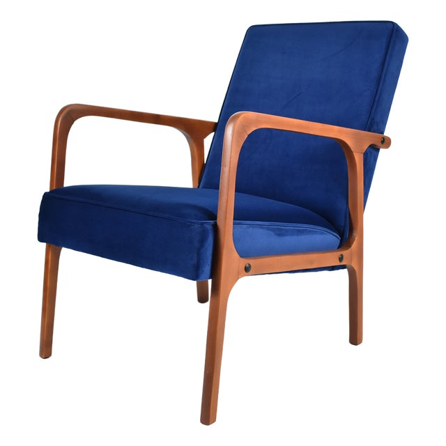 Armchair Model 04-B in Blue Velvet, 1960 For Sale