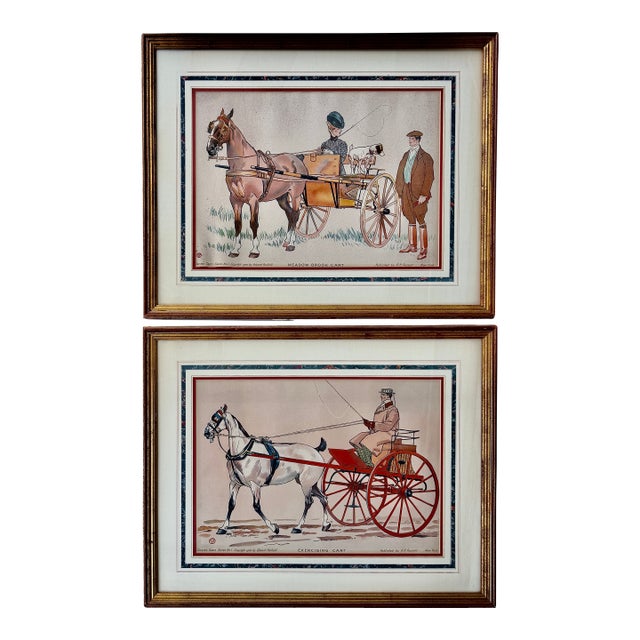 Pair Framed Edward Penfield “Country Carts” Equestrian Color Lithographs, 1900 For Sale