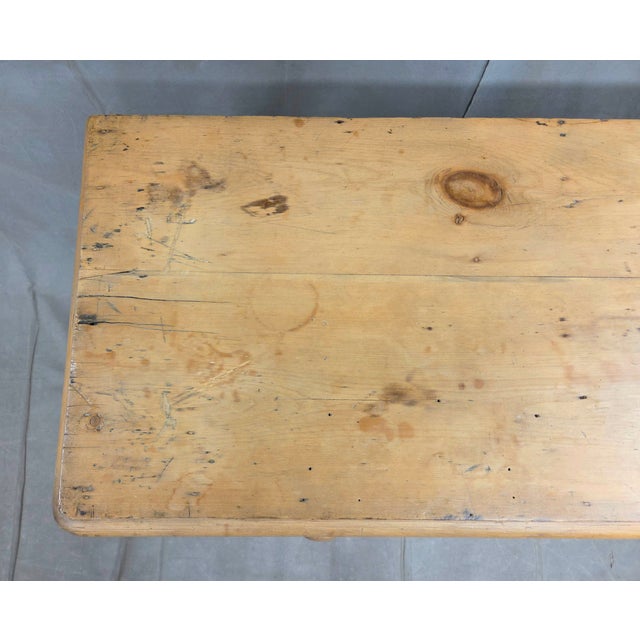 Tan Antique English Edwardian Natural Pine Chest of Drawers With Blue French Line For Sale - Image 8 of 14