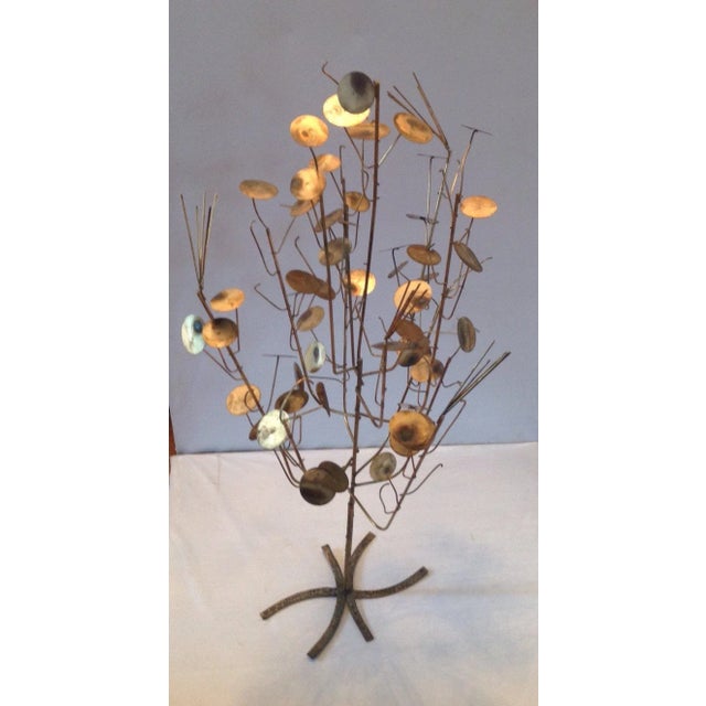 Vintage Mid-Century Brutalist Free Standing Metal Work Tree Sculpture by C. Jere Rain Drop For Sale - Image 11 of 11