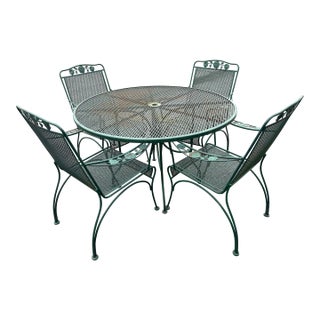Woodard Wrought Iron Patio Set Table and 4 Chairs, Attributed For Sale