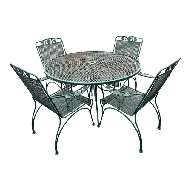 Woodard Wrought Iron Patio Set Table and 4 Chairs, Attributed For Sale