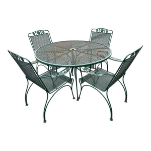 Woodard Wrought Iron Patio Set Table and 4 Chairs, Attributed