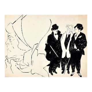 Montmartre - Originaly China Ink Drawing by A. Hallman - 1940s 1940s For Sale
