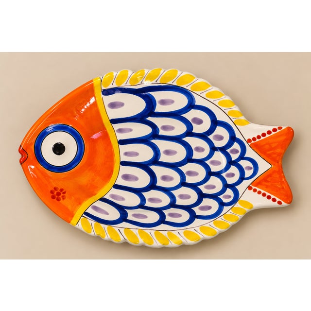 Mid-Century Italian Hand Painted Desimone Family of Ceramic Fish Plates -Set of 5 For Sale In Naples, FL - Image 6 of 10