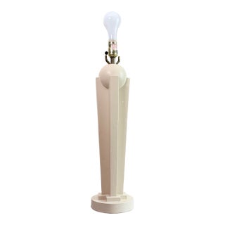 Vintage Postmodern Memphis Style Sculptural Table Lamp, Cream Architectural Column With Sphere Finial For Sale