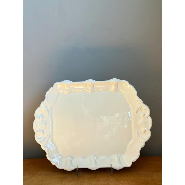 Vintage White Embossed Ceramic Platter For Sale - Image 11 of 12