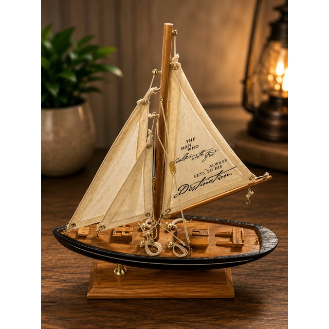 Vintage Wooden Linen Rope Details Henrietta C Mears Quote Sailboat Yacht For Sale - Image 4 of 5