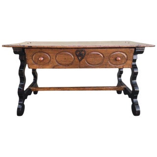 17th Spanish Refectory Table, Writing Desk, One Large Drawer For Sale