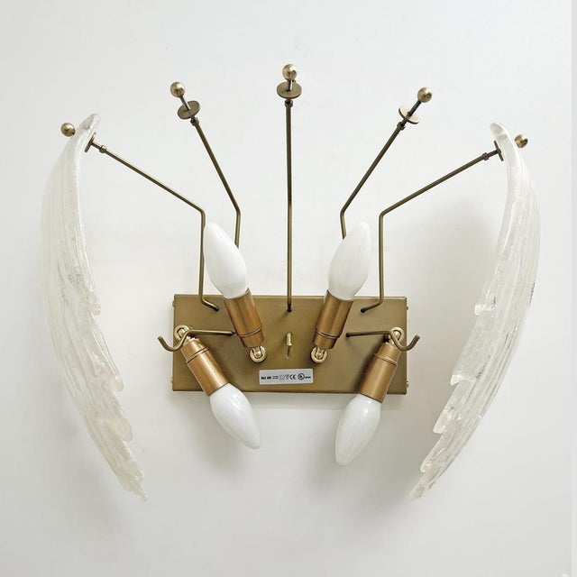Art Deco Italian Murano Glass and Brass Leaf Wall Sconce, 2000s, Set of 2 For Sale - Image 10 of 11