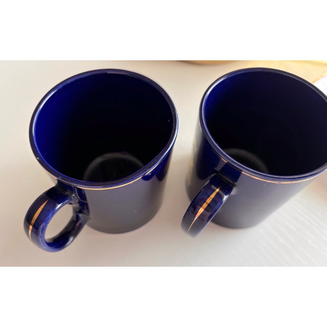 Early 20th Century Vintage Navy Blue and Gold Japanese Matcha Mugs - 24k Gold Ornate Ladies Afternoon Tea Design - Set of 2 For Sale - Image 5 of 12