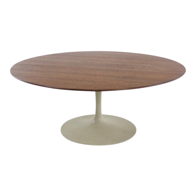 Mid Century Modern Oval Walnut Top Coffee Table By Eero Saarinen