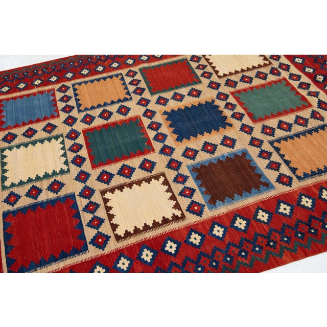 2020s Modern Kilim Handmade Multicolor Geometric Wool Rug For Sale In New York - Image 6 of 7