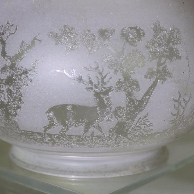 Late 19th Century Antique Figural Deer Etched Glass Gaslight Shades With Elk C1880 - a Pair For Sale - Image 5 of 6
