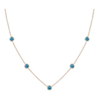 Blue Topaz Station Necklace | Round Bezel Gemstone Necklace | Minimalist Floating Stacking Necklace For Sale