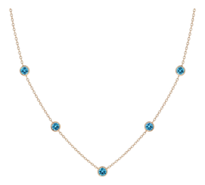 Blue Topaz Station Necklace | Round Bezel Gemstone Necklace | Minimalist Floating Stacking Necklace