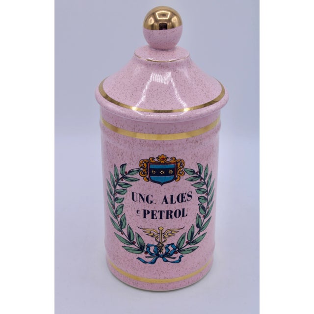 Large Vintage French Pink Ceramic Apothecary Jar For Sale In Tulsa - Image 6 of 10