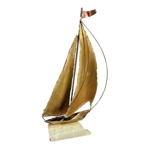Brass Sailboat Sculpture on Marble Slab