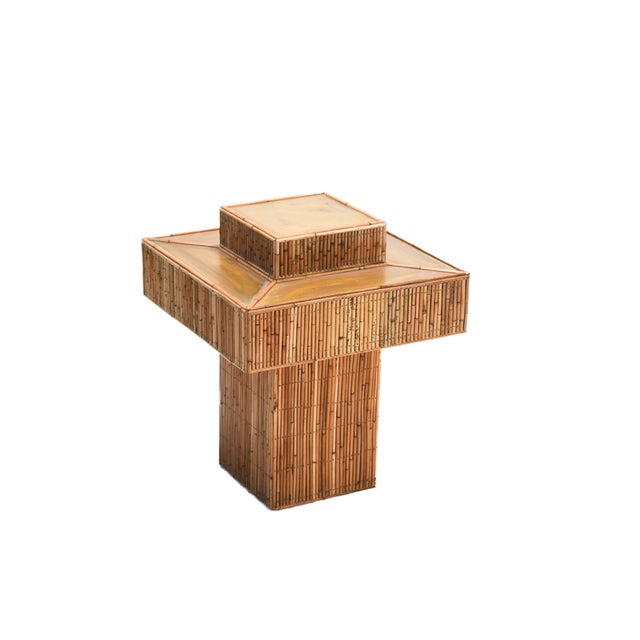 2020s Rattan Prism Side Table, Hand-Crafted, Mid-Century Modern, Brass Top For Sale - Image 5 of 8