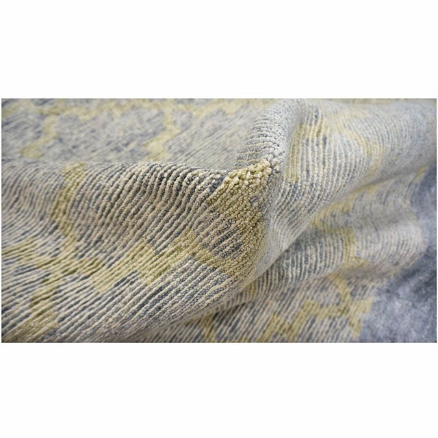 Nepalese Modern Wool & Silk 10X14 Slate Blue & Light Green Handmade Area Rug #1143599 For Sale - Image 9 of 10