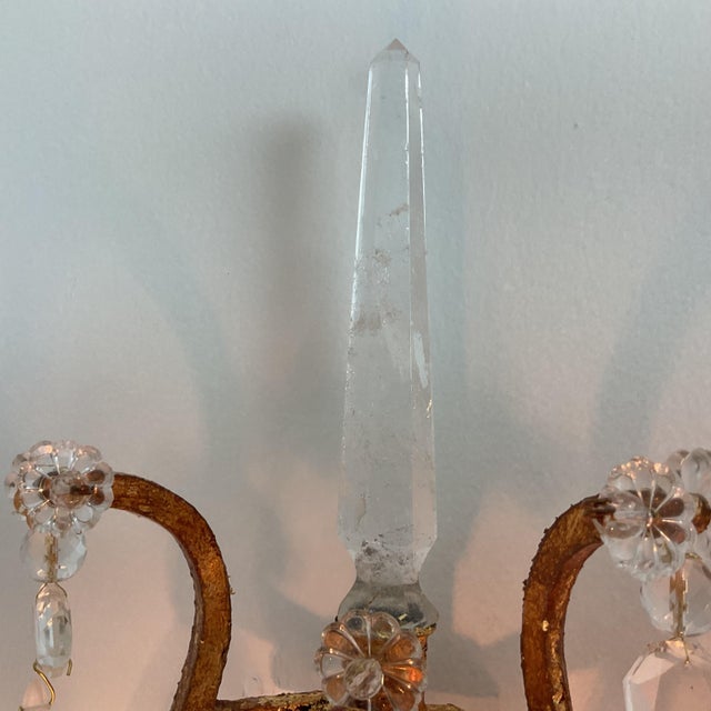 1950s French Country Large Rock Crystal and Goldleaf Wall Sconces - Pair For Sale - Image 4 of 16