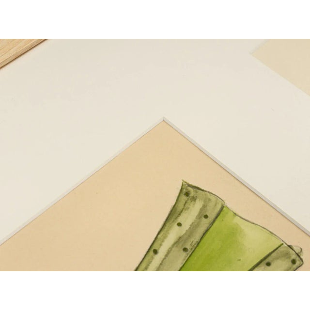 Paper Art Deco Fashion Drawings IV, 1920s, Gouache on Paper, Framed, Set of 3 For Sale - Image 7 of 10