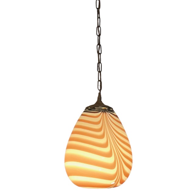 Vintage Murano Mauve Zebra Striped Art Glass Pendant Light For Sale - Image 12 of 18