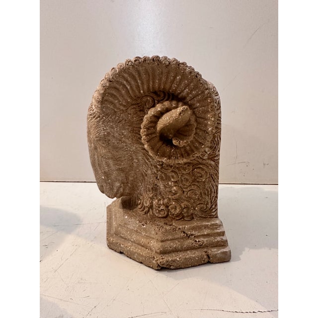 1980s 1980s Pair Ram Head Bookends Faux Stone For Sale - Image 5 of 9