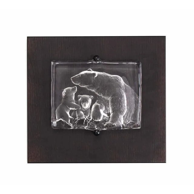 Mid-Century Modern Vintage Swedish Carved Crystal Polar Bears Slab Sculpture For Sale - Image 3 of 8