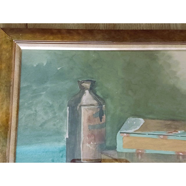 Arts & Crafts Arts and Crafts Era Antique Watercolor of Books and Pipe, Library or Desk Decor For Sale - Image 3 of 4