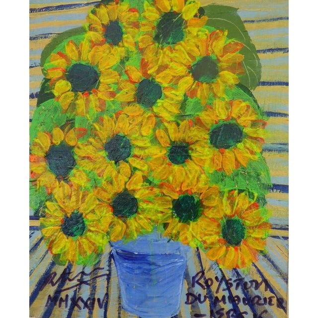 Royston du Maurier-Lebek, Still Life with Yellow Flowers, Oil on Canvas For Sale - Image 12 of 14