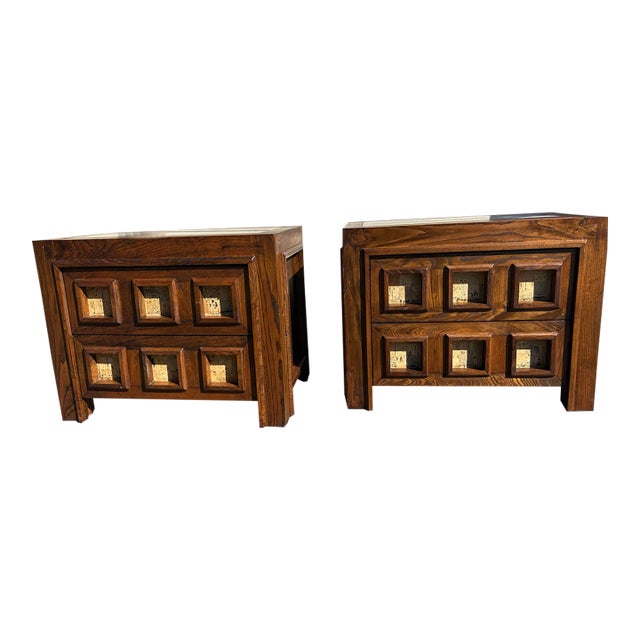 Mid Century Vintage Brutalist Nightstands Pair For Sale