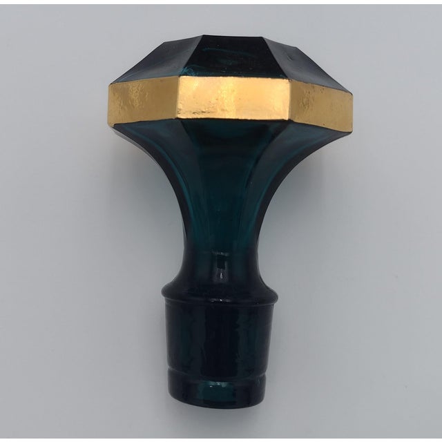 Glass Mid-Century Norleans Italian Empoli-Style Glass Decanter With Gold Accents For Sale - Image 7 of 9