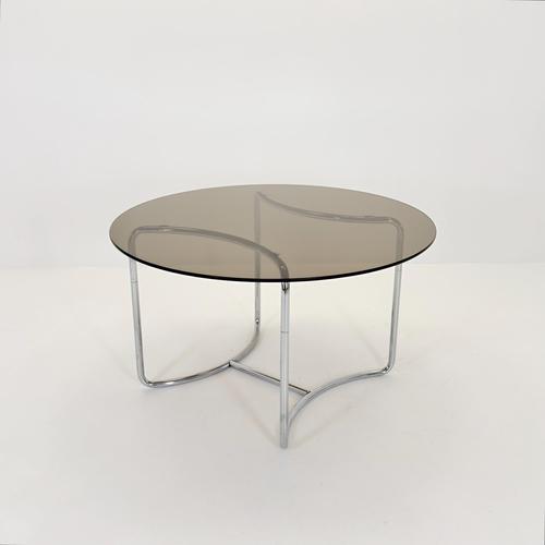 Mid-Century Modern Italian Round Smoked Glass Table and Cantilever Chairs by Gastone Rinaldi, 1970s, Set of 7 For Sale - Image 6 of 18