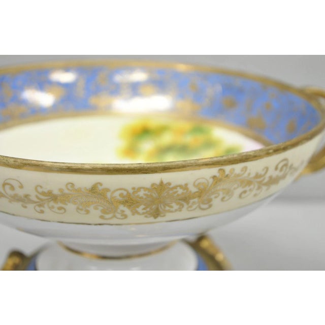 Early 20th Century Nippon Hand Painted Porcelain Blue Centerpiece Compote Bowl W/ Cottage & Geese For Sale - Image 14 of 18