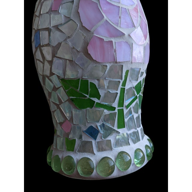 Vintage Mosaic Glass Rose Flower Glass Hurricanes- A Pair For Sale - Image 14 of 14