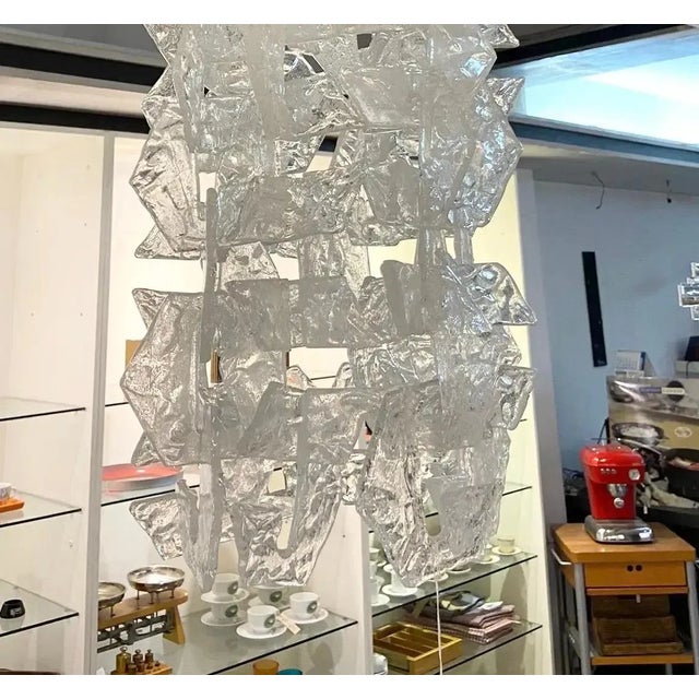 Mid-Century Modern 1970s Mid-Century Modern Frosted Murano Glass Chandelier by Mazzega For Sale - Image 3 of 8