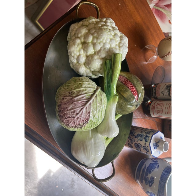 Set of 6, Vintage Ceramic Vegetable and Metal Basket Set For Sale - Image 10 of 11