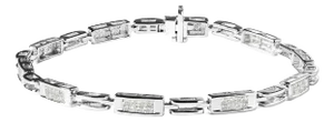 14K White Gold 1.0 Cttw Invisible Set Princess Cut Diamond Alternating Station and Link Tennis Bracelet - Size 7.25" Inches