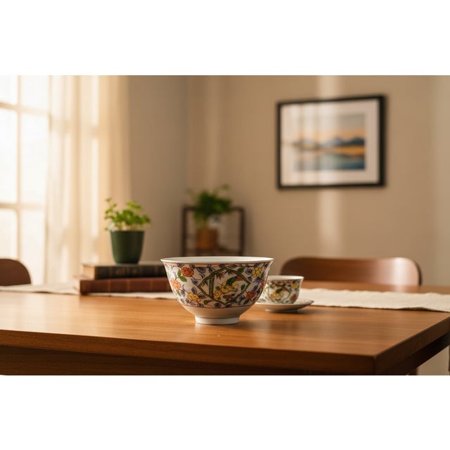 Forest Green Vintage Hand-Painted Japanese Ryuho Sanyo Toki Porcelain Bowl For Sale - Image 8 of 8