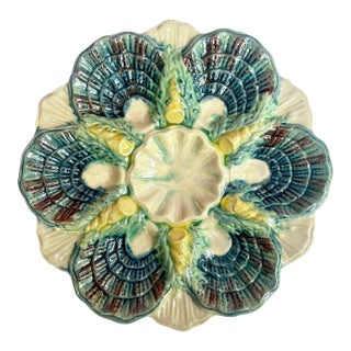 Late 19th Century French Majolica Oyster Plate With Kaleidoscopic Shell Pattern For Sale