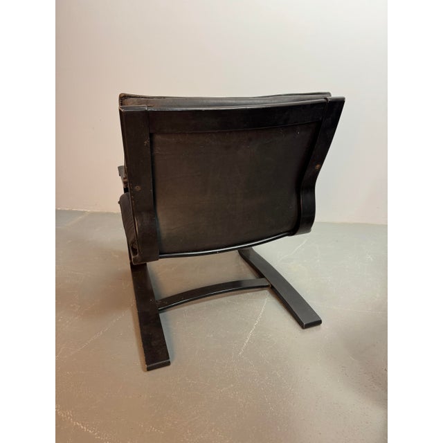 Black Mid-Century Black Leather Armchairs with Black Lacquered Wooden Frames by Åke Fribytter for Nelo, Sweden, 1970s, Set of 2 For Sale - Image 8 of 13