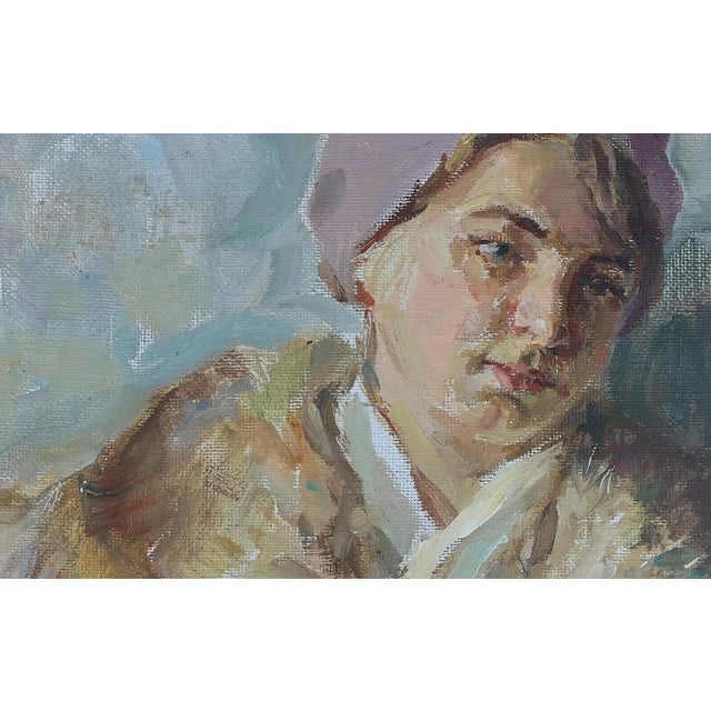 Antique Oil Portrait Painting: Young Girl by Ukrainian Artist Sokolovsky, 1970 29-48 For Sale - Image 4 of 6