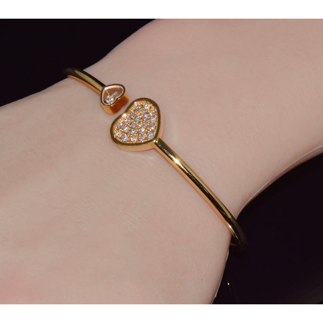 Late 20th Century Authentic Chopard Happy Hearts 0.45ct Diamond Open Bangle Bracelet in 18k Rose Gold For Sale - Image 12 of 18