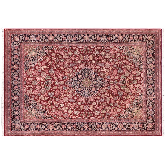 Blue Intricate Elegant Pak-Persian Red/Blue Wool Rug - 9'2'' X 12'3'' For Sale - Image 8 of 9