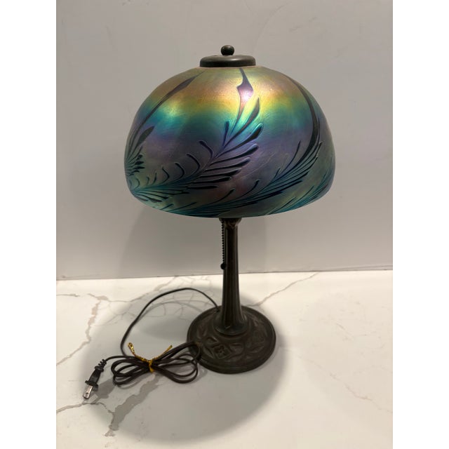 Signed Lundberg Studios Art Glass Lamp For Sale - Image 10 of 12