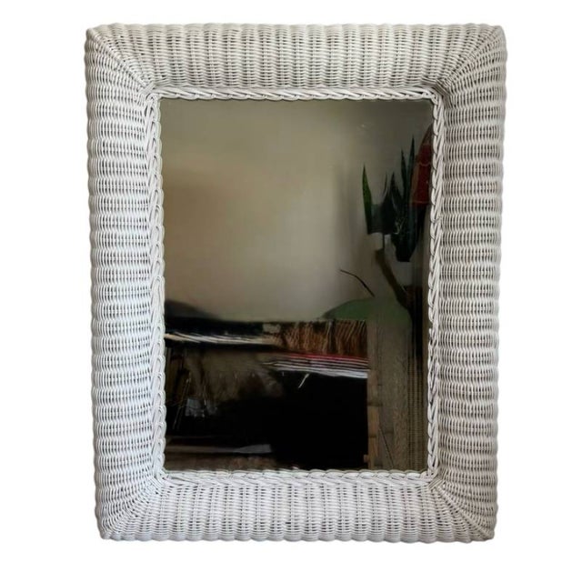 Coastal Large Vintage Wicker Framed Mirror, Solid Wood Back 36x3x27” For Sale - Image 3 of 3
