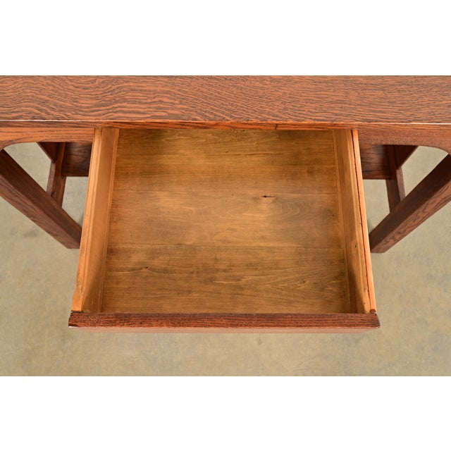 Wood Stickley Brothers Style Antique Mission Oak Arts & Crafts Writing Desk, Newly Refinished For Sale - Image 7 of 14