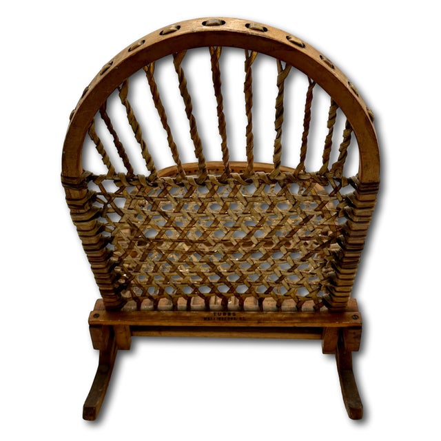 Vintage Tubbs Vermont Made "Snow Shoe" Style Stream Bent Ash Wood & Hand Woven Hide Canoe & Camping Folding Chair For Sale - Image 14 of 18